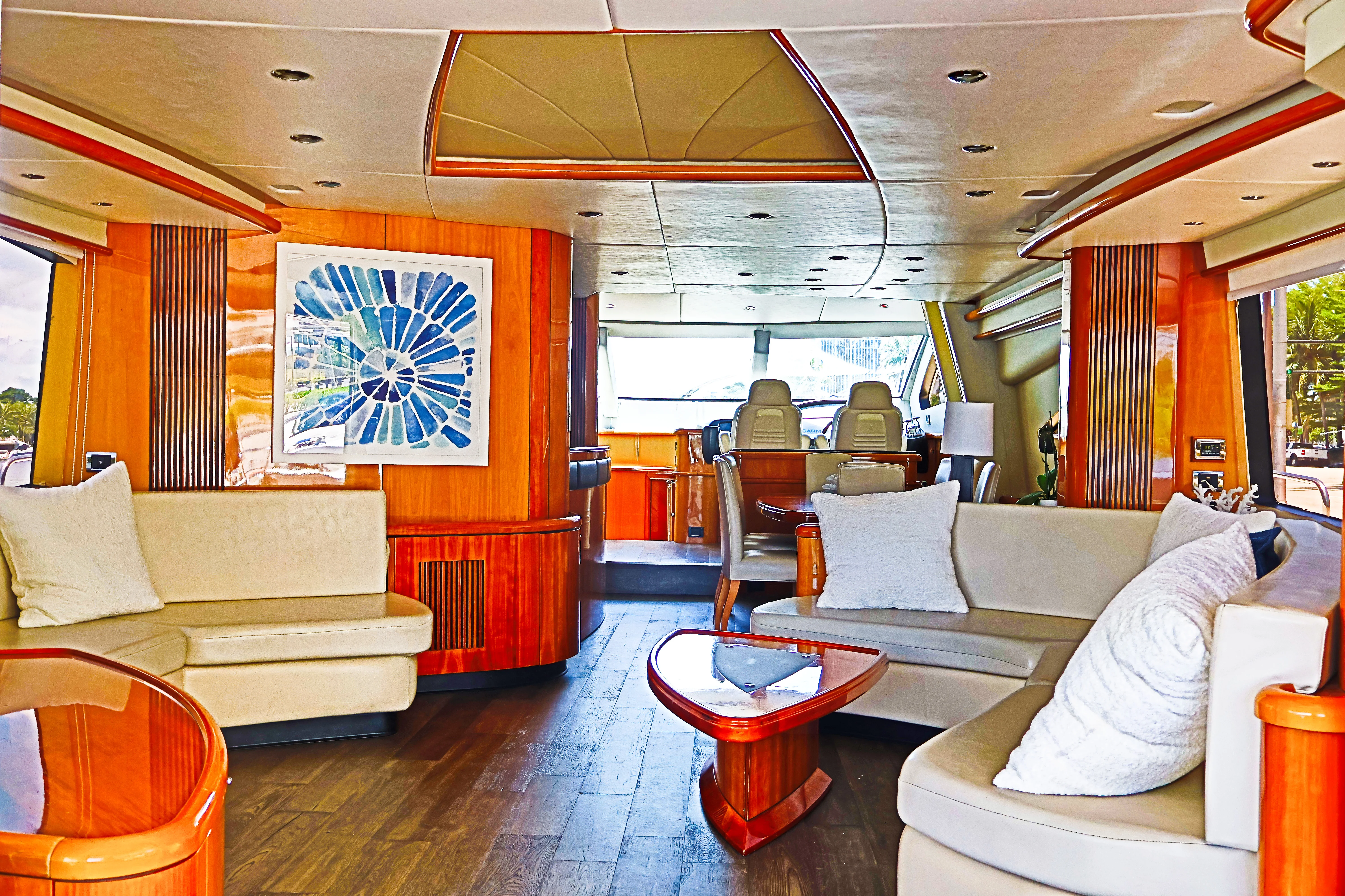 90ft Sunseeker Deep Blue salon seating